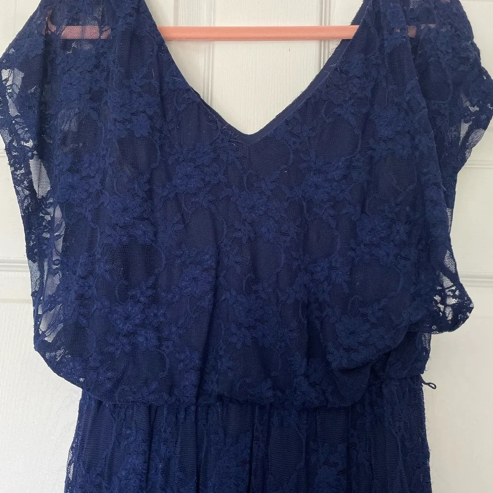 Navy blue high-low lace dress - Picture 3 of 7